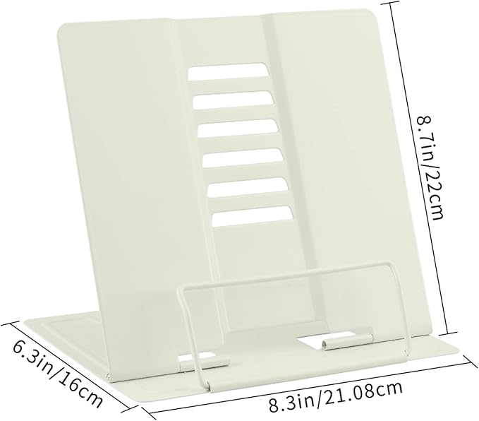 Honagu Book Stand Metal Desk Book Holder, Book Holders for Reading Hands Free, Adjustable Cookbook Documents Holder, Portable Bookstand for Music Books, Textbook, Recipe, Tablet, Ipad (Milky White)