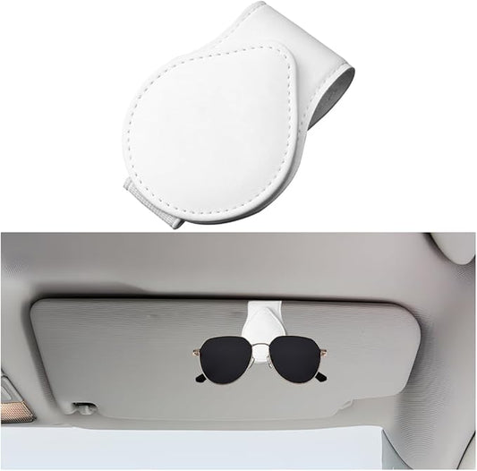 Mandark Magnetic Sunglass Holder for Car Visor, Leather Vehicle Eyeglass Hanger Clip, Automotive Interior Ticket Card Glasses Organizer Clamp Accessories, Universal for SUV, Sedan, Truck(White)