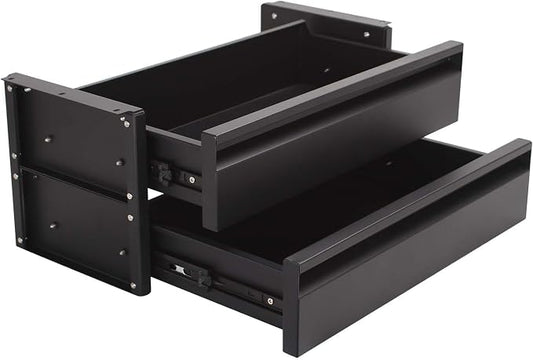 15 in 2-tier Under Desk Drawer,Adjustable Height, Under Desk Drawer Slide Out with Slide Extension Mounted Under Flat Wooden Table or Workbench, Carbon Steel Hidden Desk Drawer for Office & Home