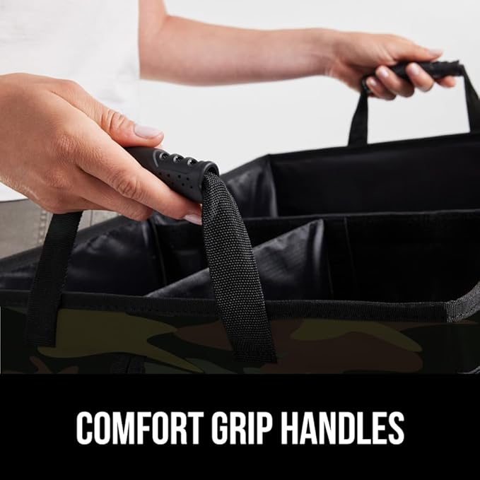 GORILLA GRIP Large Capacity Sturdy Trunk Storage Organizer, Slip and Water Resistant Collapsible Organization Container for Car Sedan or SUV, Multi Compartment Box Vehicle Accessories, Camo