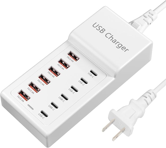 USB Charging Station 50w10A 12 Ports Multiple Charging Block, USB C Strip for iPhone 13/14/15/16/17/Smartphone/Tablet/Watch/Headphones and Multiple Charger Plug