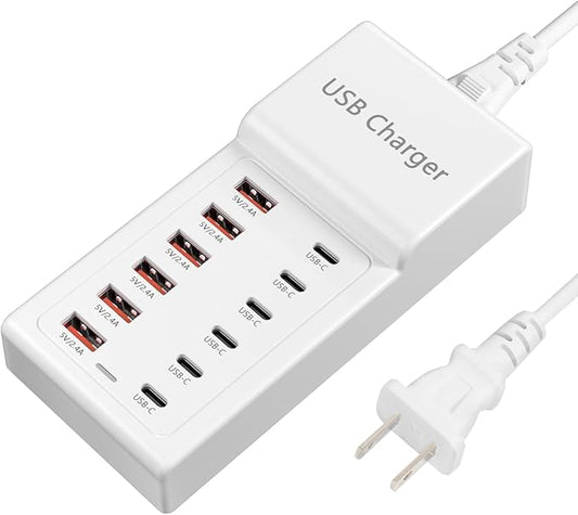 USB Charging Station 50w10A 12 Ports Multiple Charging Block, USB C Strip for iPhone 13/14/15/16/17/Smartphone/Tablet/Watch/Headphones and Multiple Charger Plug