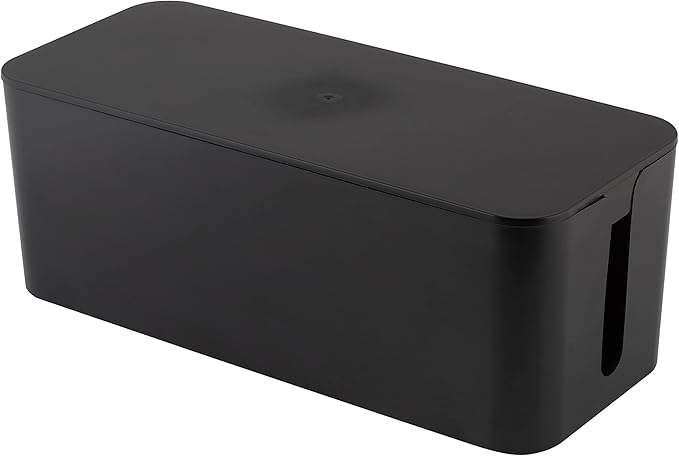Simplify 2 Pack Cable Organizer Box | Multi-sized | Hidden Storage with Lid | Chargers & Wires | Computer & TV Cords | Black