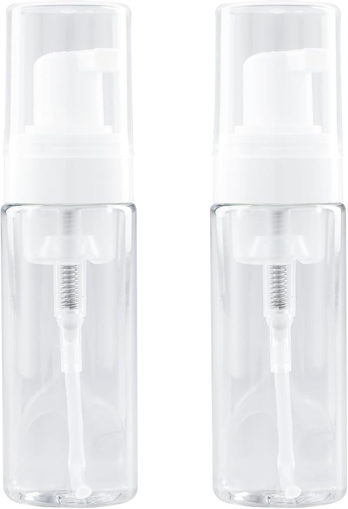 RAYNAG 2 Pack Foam Pump Bottles, Mini Travel Size Foaming Soap Dispenser Clear Plastic Pump Bottle, 50 ml/1.7 oz