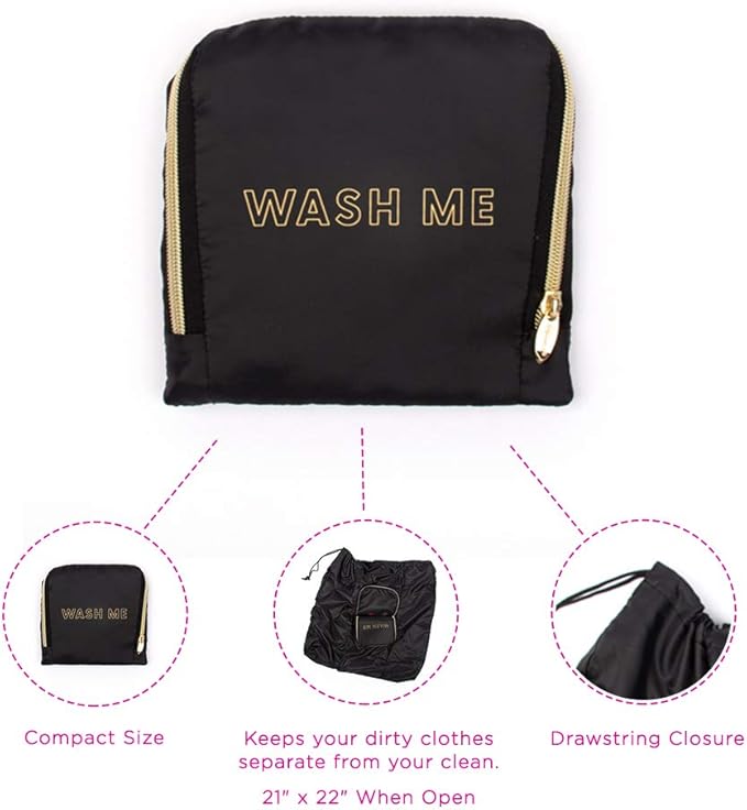 MIAMICA Black and Gold inchesWash Meinches Travel Expandable Laundry Bag, Black-Gold
