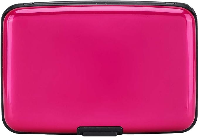 ELFISH Mini RFID Aluminum Wallet Credit Cards Holder Business Card Case Metal ID Case for Men Women (Pink)