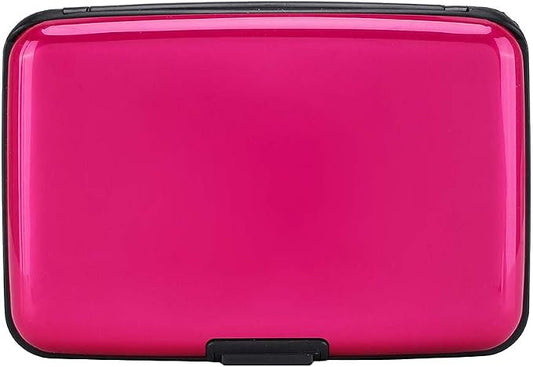 ELFISH Mini RFID Aluminum Wallet Credit Cards Holder Business Card Case Metal ID Case for Men Women (Pink)