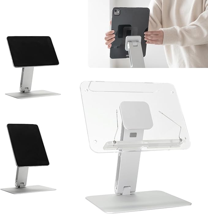 MITER 2-in-1 Magnetic Book & Tablet Stand – Detachable Acrylic Holder for Paper Books, Magnetic Mount for iPhone, iPad, Galaxy, Kindle, Boox, e-Reader Adjustable Innovative-Stand (Mini)