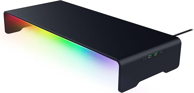 Razer Monitor Stand Chroma - Aluminium monitor stand with 4-way USB-C hub with Chroma RGB (50cm x 21cm x 7.85cm, robust construction, 20 kg load capacity, ergonomic height) Black
