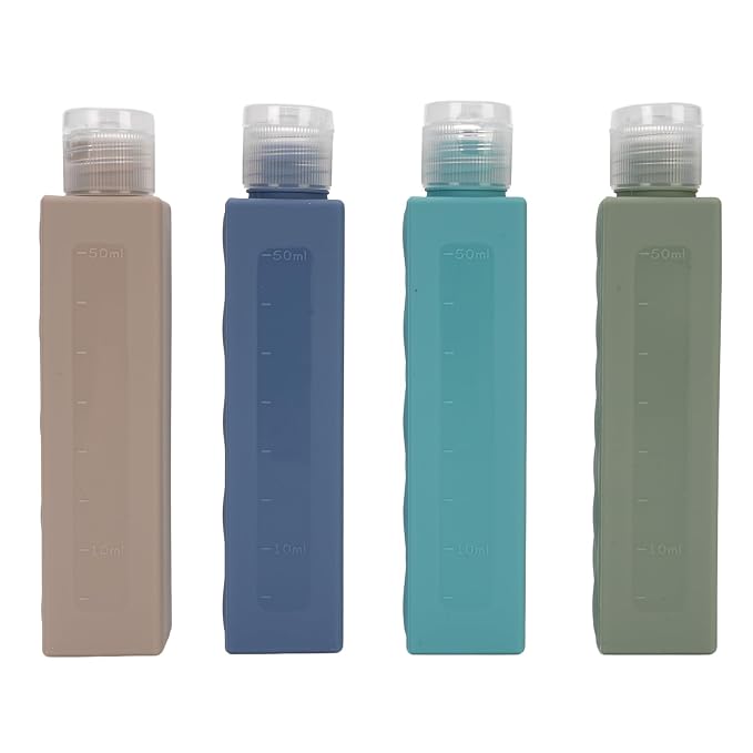 4 in 1 Portable Travel Bottles Set, Leak Proof Silicone Wide Mouth Containers, Brown Series - Durable Silicone Material, Leakproof Design, Ideal for Outdoor Travel (Creamy White Series)