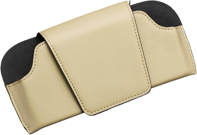 Car Glasses Case Universal Car Sun Visor Eyeglass Hanger Clip Leather Glasses Holder Magnetic Multi-Function Automobile Accessories Storage(Beige)