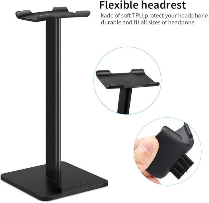 Headphone Stand Headset Holder- Gaming Headset Holder with Aluminum Supporting Bar Flexible Headrest Anti-Slip Earphone Stand for All Headphones, Black