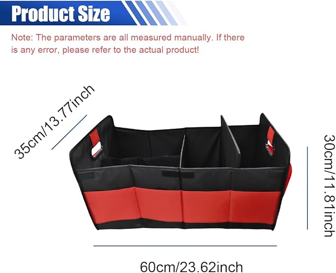 Car Trunk Organizer, Large Capacity Oxford Cloth Car Storage Box, Collapsible Multi-Compartment Organization Container, Waterproof Auto Interior Storage Accessories (Red)