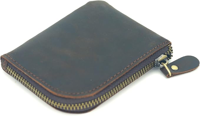 JJNUSA Genuine Leather Zipper Coin Purse Wallet With Key Car Smart Holder, Change Purse, Coin Pouch Holder For Men (Darkbrown)