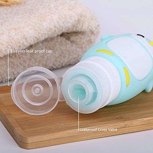 AUTENS Leakproof Silicone Travel Bottles Accessories Set,3oz (90ml) 4 Pack Refillable Cute Penguin Travel Containers for Shampoo,Lotion Sunscreen ect. - TSA Approved & BPA Free
