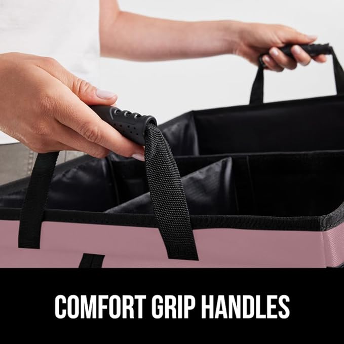 GORILLA GRIP Large Capacity Sturdy Trunk Storage Organizer, Slip and Water Resistant Collapsible Organization Container for Car Sedan or SUV, Multi Compartment Box Vehicle Accessories, Pink