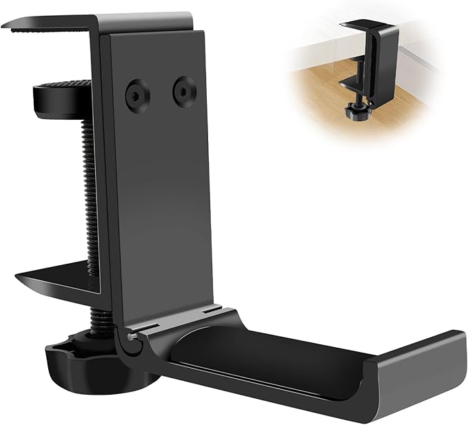 Headphone Stand Hanger Holder, Foldable Aluminum Desk Headphone, Universal Space Saving Headset Stand Multifunctional Under Desk Hanger for Home Office(1 PCS,Black)