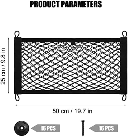 [4 Pack] Cargo Storage Net, 19.7x9.8'' DEDC Cargo Net Pocket, Universal Accessories Elastic Automotive Large Cargo Net Storage Mesh Pocket with 16 Mounting Screws, Hooks for Truck Car SUV Boats