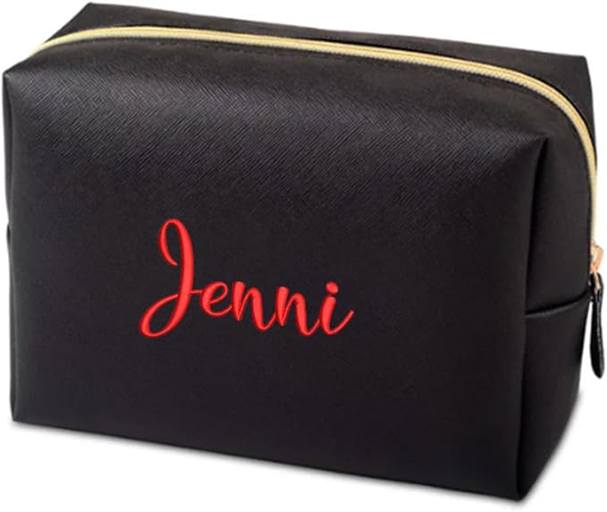 GOPHIE Cusotom Embroidery Travel Makeup Bag Organizer,Cosmetic Bags for Women,Gift For Bachelorette Party,Black