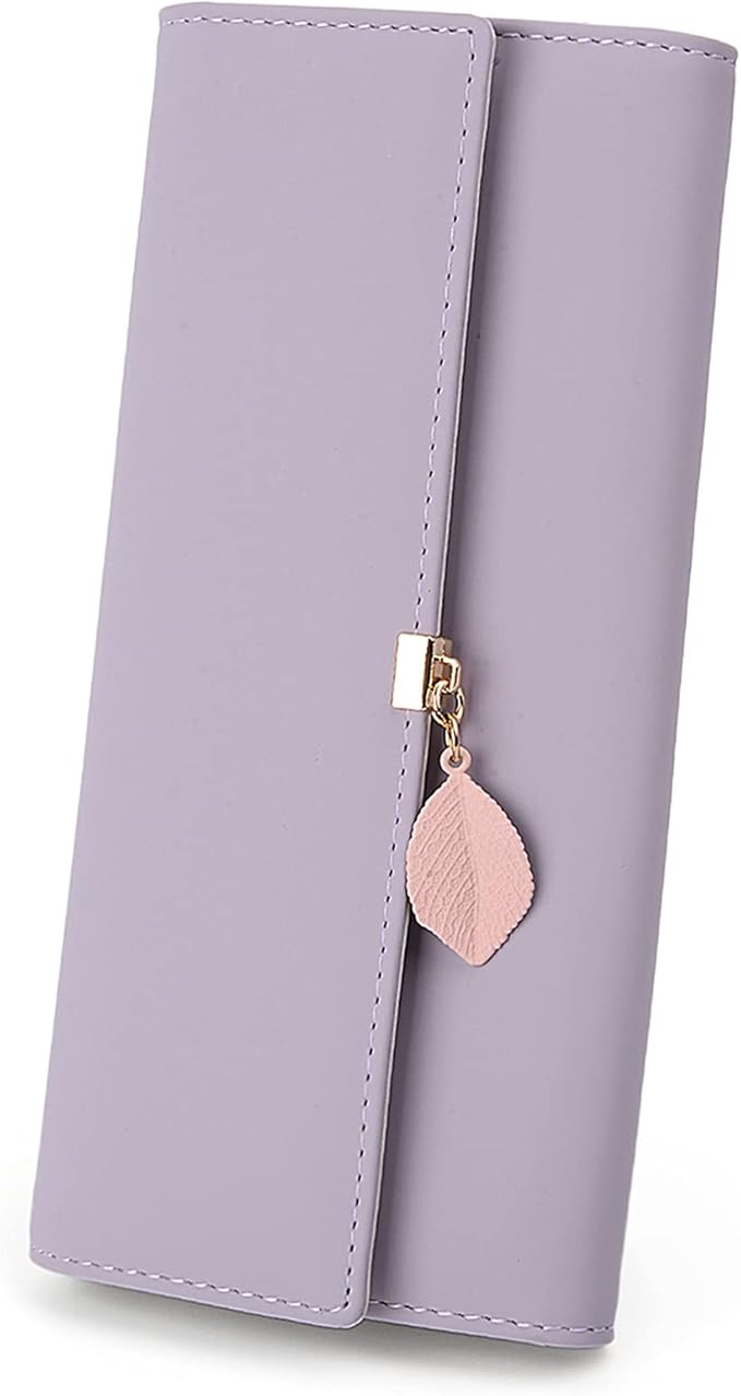UTO RFID Wallet for Women PU Leather Leaf Pendant Card Holder Phone Checkbook Organizer Zipper Coin Purse | Leaf Pendant, Card Holder, Phone, Checkbook, Organizer, Zipper