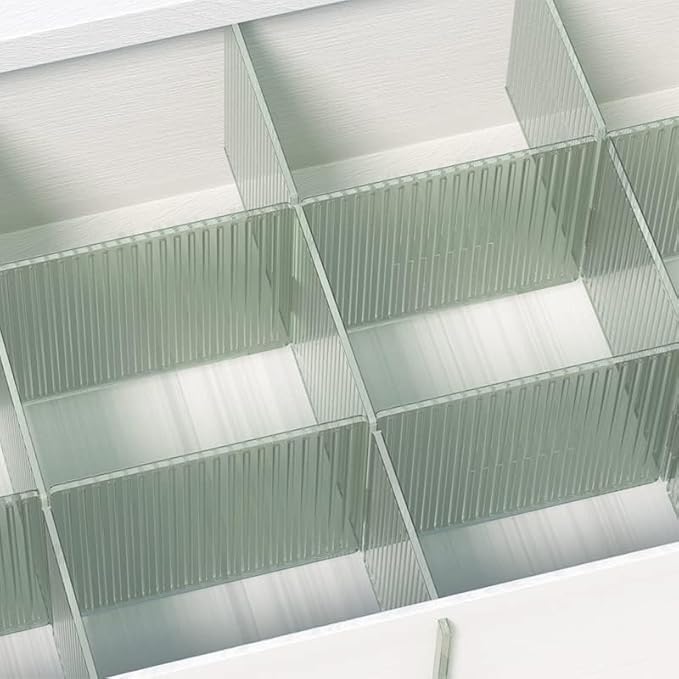 8pcs DIY Plastic Drawer Organizer Adjustable Drawer Dividers for Home Tidy Closet, Socks, Underwear, office school supplies, kitchen utensil tools (Clear Green)