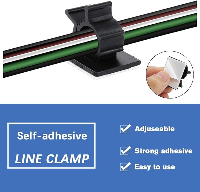 Viaky 30 Pcs Black Cable Wire Clips Adjustable Nylon Wire Holder Adhesive Cable Management Suitable for Maximum Diameter 0.5 inch (12.5mm) Cables