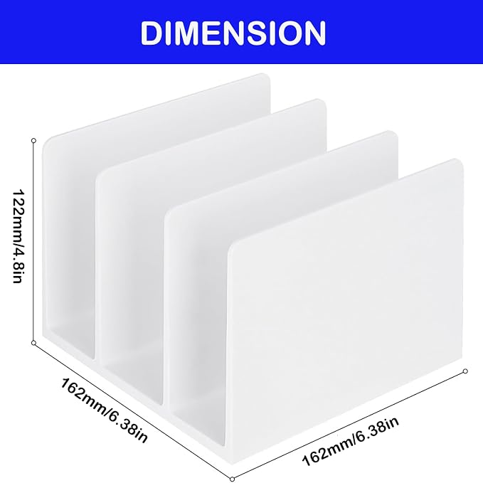 White Mail Desktop Mail Holder, 3 Sections, Plastic Note File Book Letter Paper Holder Sorter Office Accessories Organizer for Desk, 4.8 Inch High 6.38inch Wide 6.38 inch Long