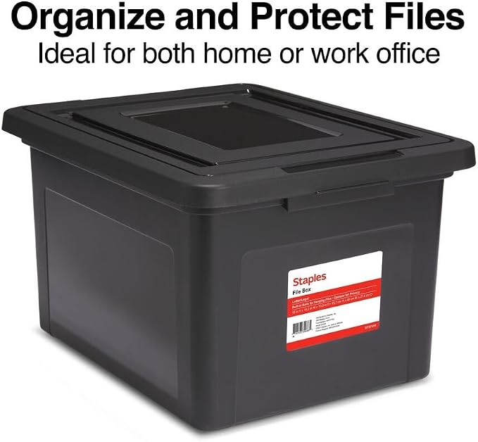 STAPLES File Box Plastic File Box Snap, Letter/Legal Size, Black, 2/Pack