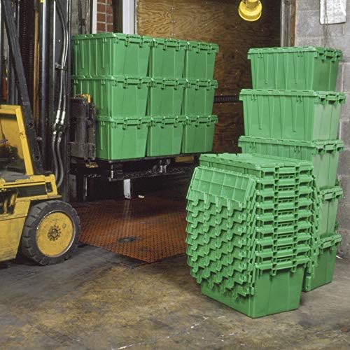 Buckhorn AR2717120204000 Industrial Plastic Stackable Storage KeepBox Tote Container with Hinged Attached Lid, 27-Inch L x 17-Inch W x 12-Inch H, Green