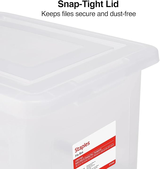 STAPLES File Box Plastic File Box Snap, Letter/Legal Size, Clear, 2/Pack