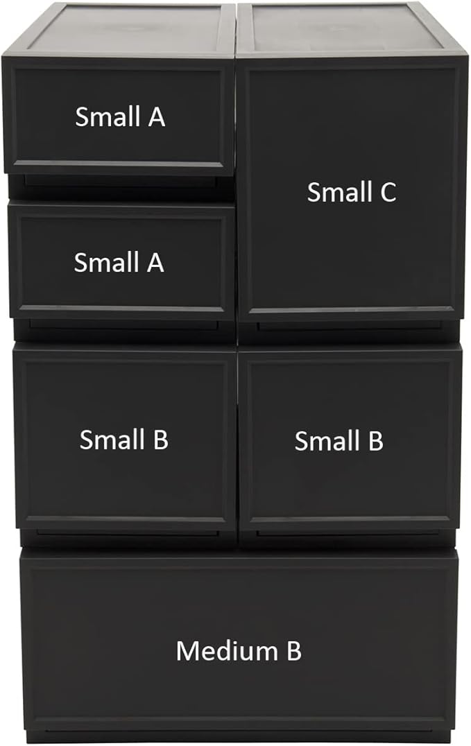 ASTAGE drawer block plastic bins stacking storage modular storage drawer home closet living office organizer with divider (Black, Medium C)