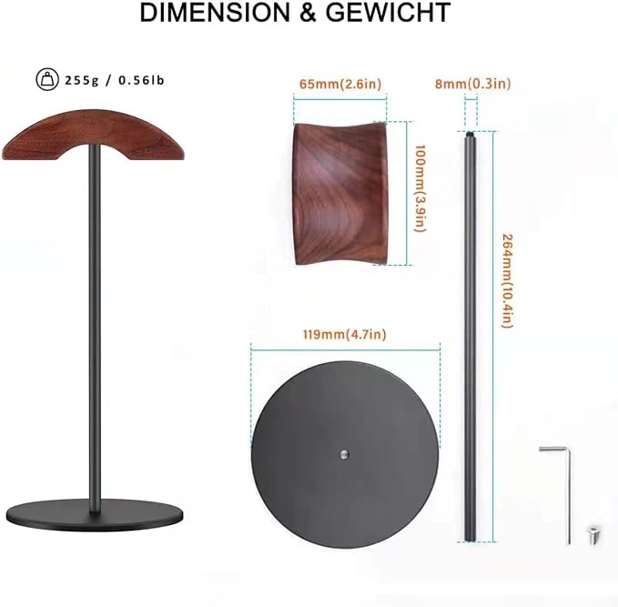 Headset Stand with 6.5cm Wide Walnut Wood Headrest,Headphone Holder Desk Removable with Solid Heavy Base,Headset Holder for Over Ear and Gaming,Headphone Stand Suitable for Table