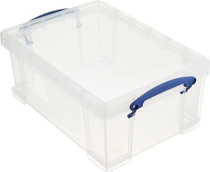 Really Useful Box Stackable 9 Liter Plastic Storage Container Bin with Snap Lid & Built-in Clip Lock Handles for Home & Office Organization (10 Pack)