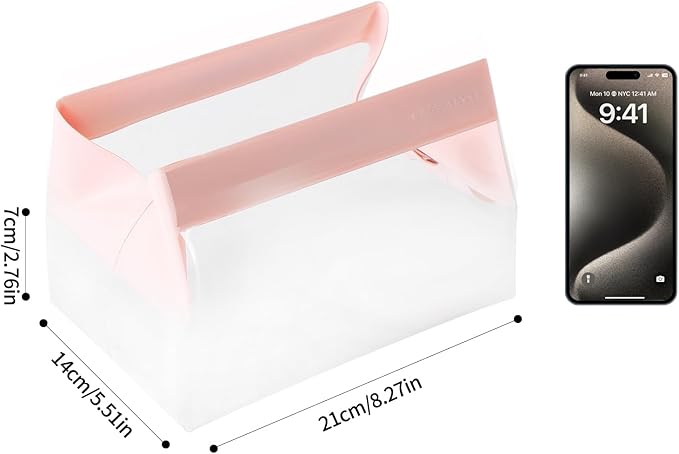 Clear Toiletry Bag with Magnetic Closure, 0.7mm Thick Structured TPU Travel Organizer, Transparent Cosmetic Bag for Toiletries, Makeup and Daily Essentials with Modern Color Trim(Pink Trim)
