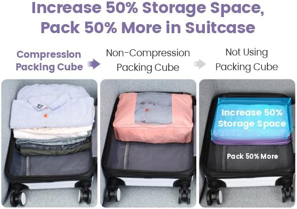 Cambond Compression Packing Cubes for Travel - Lightweight Expandable Travel Bags Luggage Organizers Travel Essentials Compression Cubes for Travel Space Saver for Carry on Suitcases Organizer