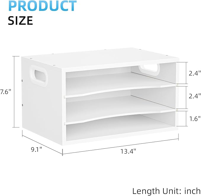 Marbrasse 3-Tier Wood Desk Organizer, Paper Letter Tray Organizer for Desk, Wooden Desktop File Organizer with Handle and Paper Sorter Mail Holder for Office School & Home Supplies Organization-White