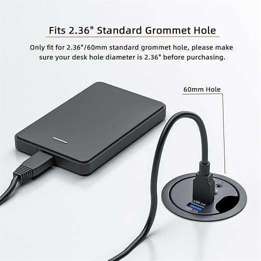 Cablecc 2 Port USB 3.0 Hub Sound Card USB-C USB Splitter 60mm Desk Grommet Dock Station Headphone Mic Audio Interface for Desktop PC Desk(USB 3.0+3.5mm+Type-C)