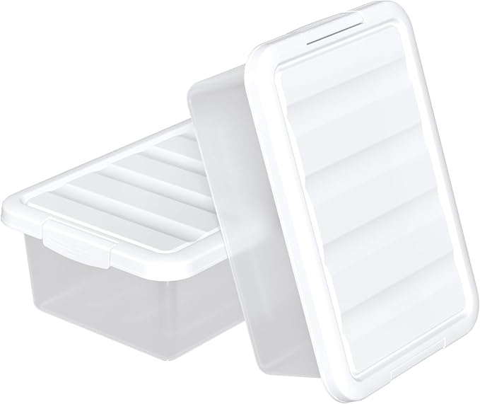 14 Quart Stackable Plastic Storage Bins with Lids, Container to Organize Shoes and Crafts on Closet Shelves, Garage, Totes, Tubs Boxes Organizing 2 Pack