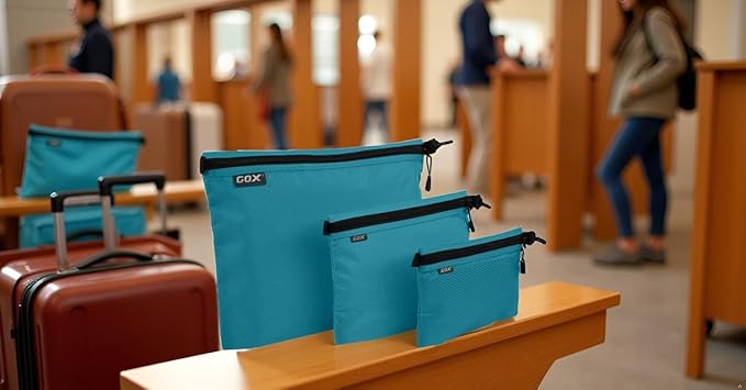 GOX 3 Pack Travel Toiletry Bag for Men Carry On Packing Organizer Zipper Pouch Portable Cosmetic Pouch Accessory Document Electronics (Turquoise)