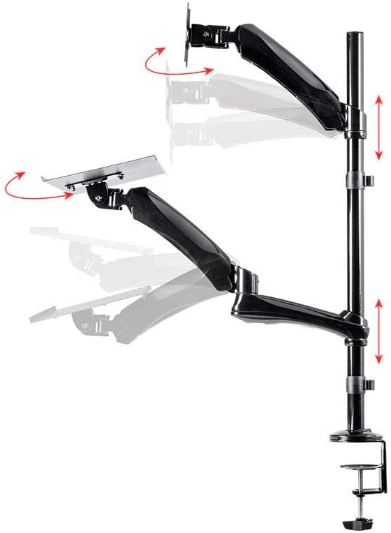 Monoprice Articulating Gas Spring Sit Stand Monitor and Keyboard Workstation Mount - for Displays 13in to 26in, VESA 75x75 to 100x100, Easy to Use, Compatible with Most Desks, Black