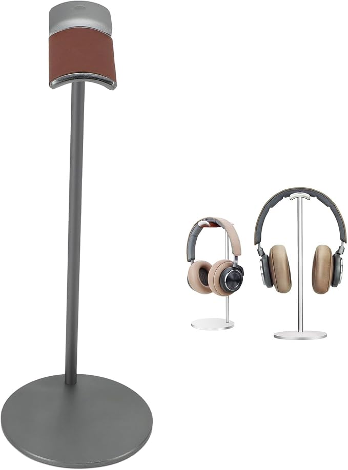 Headphone Stand,Headset Holder,Aluminum Alloy Earphone Stand with Supporting Bar,Solid Base for Most Headphones Size (Silver) (Black) (Grey)