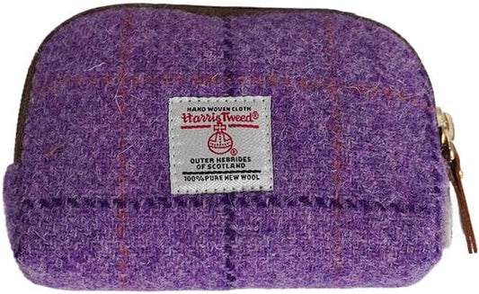 Harris Tweed Mini Travel Makeup Carrying Case Cosmetic Bag Portable Electronics Accessories Organizer Coin Purse (Purple Plaid)