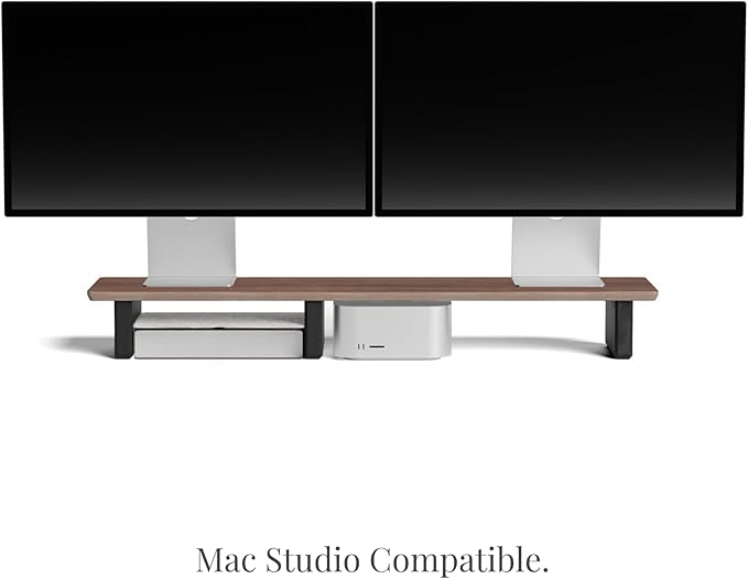 Raico Desk Cockpit Shelf Monitor Stand System Dual Screen Setup Wood Large Desk Accessory Organizer Unit (Walnut, Medium v2 | 36 Inches)