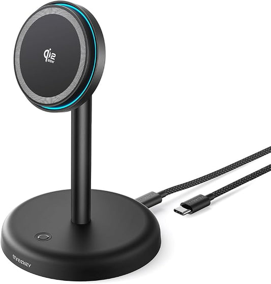 Qi2 Certified 25W Magnetic Charging Stand with Cooling Fan & LED Light, Fast Wireless Charger Station for iPhone 17-12 Series/Galaxy S26-S25/Pixel 10【No Adapter】