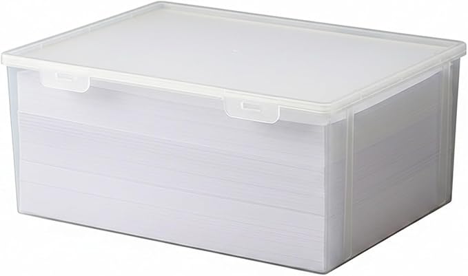 Clear A4 Document Storage Box with Lid, Stackable PP File Organizer for Office Desk & Shelf