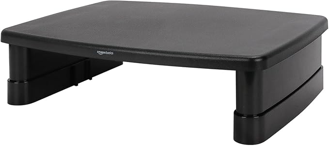 Amazon Basics Height Adjustable Monitor Stand Riser with Storage Organizer, Multifunctional Desk Accessories for Reduced Neck Strain - Fits Monitors, Laptops Up to 22lbs, Black
