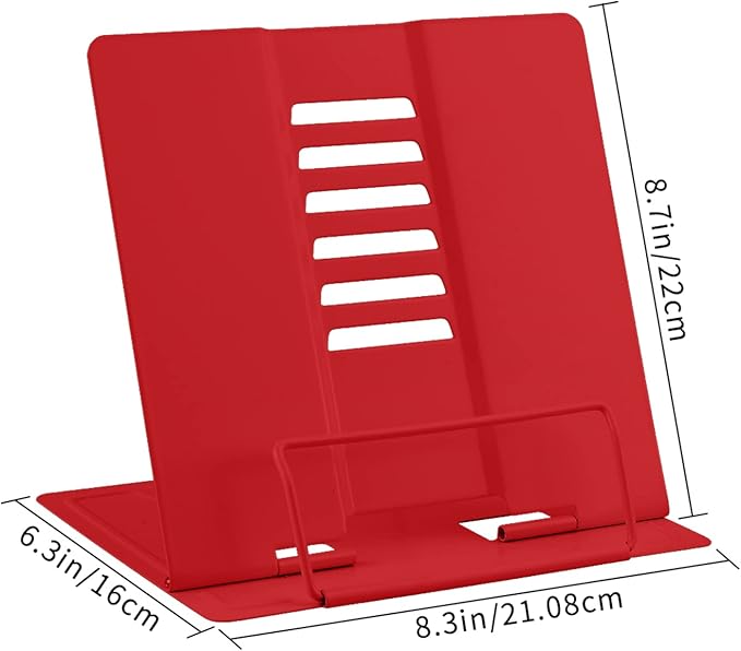 Honagu Book Stand Metal Desk Book Holder, Book Holders for Reading Hands Free, Adjustable Cookbook Documents Holder, Portable Bookstand for Music Books, Textbook, Recipe, Tablet, Ipad (Red)