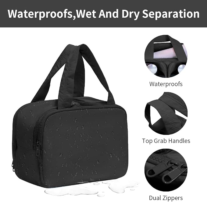 Puffer Travel Toiletry Bag – Large Capacity 11.8”L Makeup Organizer, 4 Compartments, Waterproof Wet/Dry Separation, Ultra-Light Taslan Fabric – Ideal for Business Trips, Gym, Family Vacation, Camping