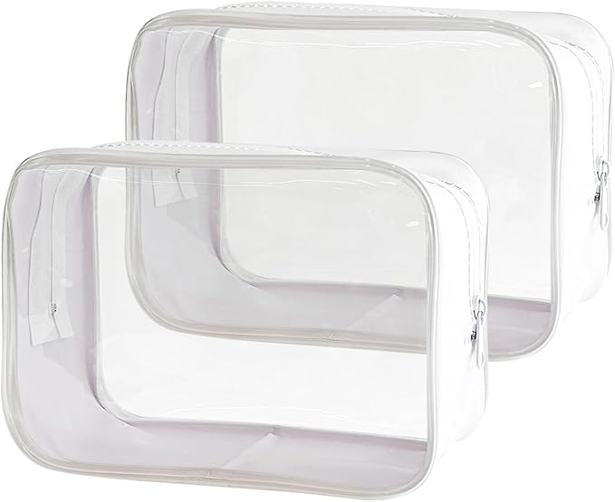 Stadium Approved White Frame Clear Toiletry Bag 7.09x4.72x2.36inch TSA Approved Clear Organizer Bags Portable Travel Makeup Bags with Zipper for Women (White)