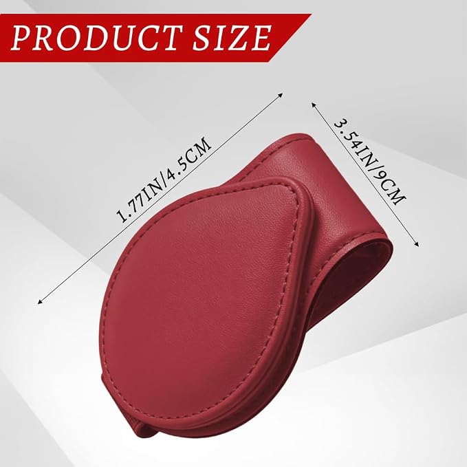 Sunglasses Holders for Car Visor, PU Leather Car Organizer, Magnetic Glasses Holder and Ticket Card Clip, Multi-Functional Auto Sun Visor Eyeglass Holder for Most Vehicles (Wine Red)